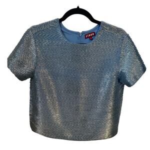 STAUD Ingrid Glass Beaded Short Sleeve Top, Blue, Small